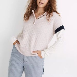 Madewell Plus Striped Bowden Henley Sweater in Coziest Yarn - Medium